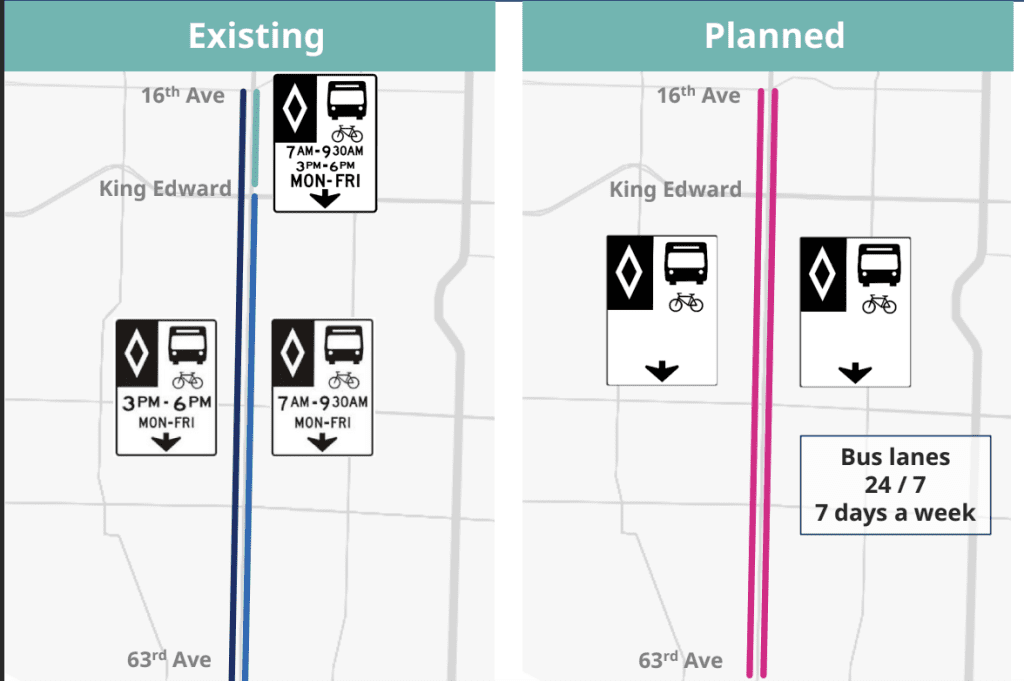 Proposed bus lane changes along central Granville, from the City of Vancouver